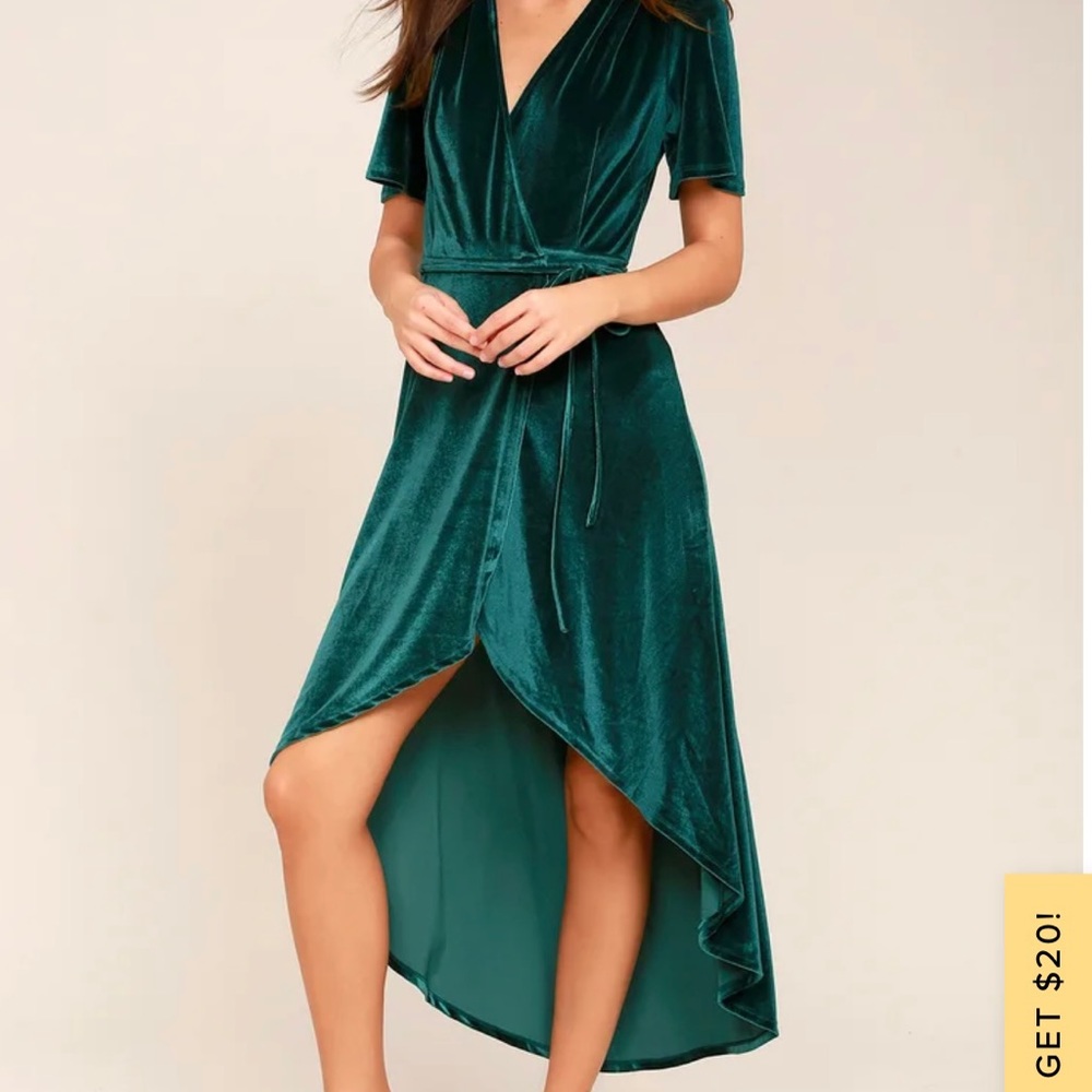 Lulus Teal Velvet high low midi dress